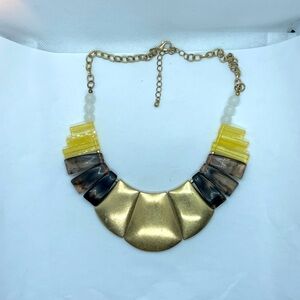 Gold Tone Geometric Metal and Chunky Bead Necklace 17”L -w- 2” extension.